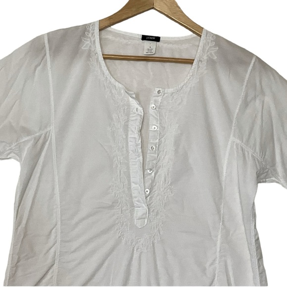 J. CREW sz Small Beach Tunic Vacation Tone on Tone Embroidery Blouse White - Picture 3 of 8